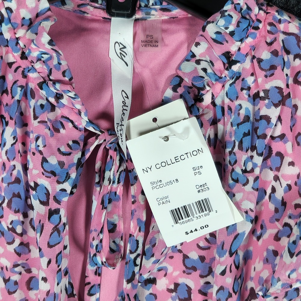 NY Collection Pink Leopard Ruffle Neck Sleeveless Blouse PCCU0518 Womens PS NEW - Picture 4 of 7